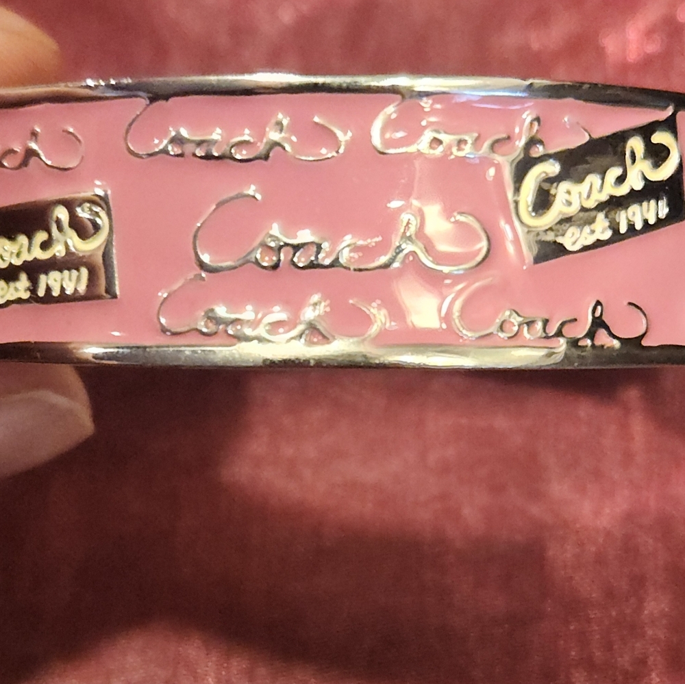 Coach Vintage  Pink and Silver Wide Bangle Bracelet